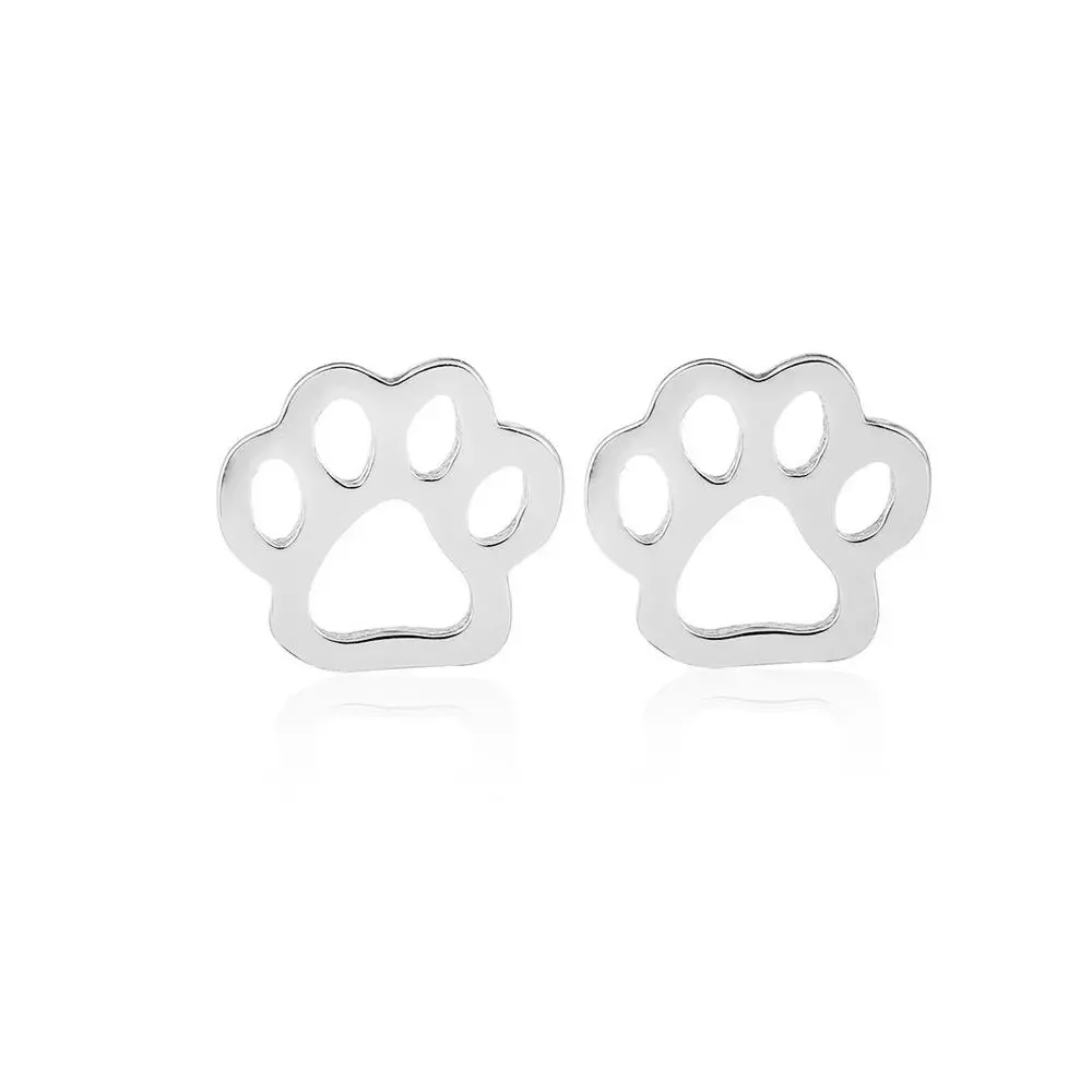 Silver Paw Print Stud Earrings Stainless Steel Pet Lover Earrings NWOT